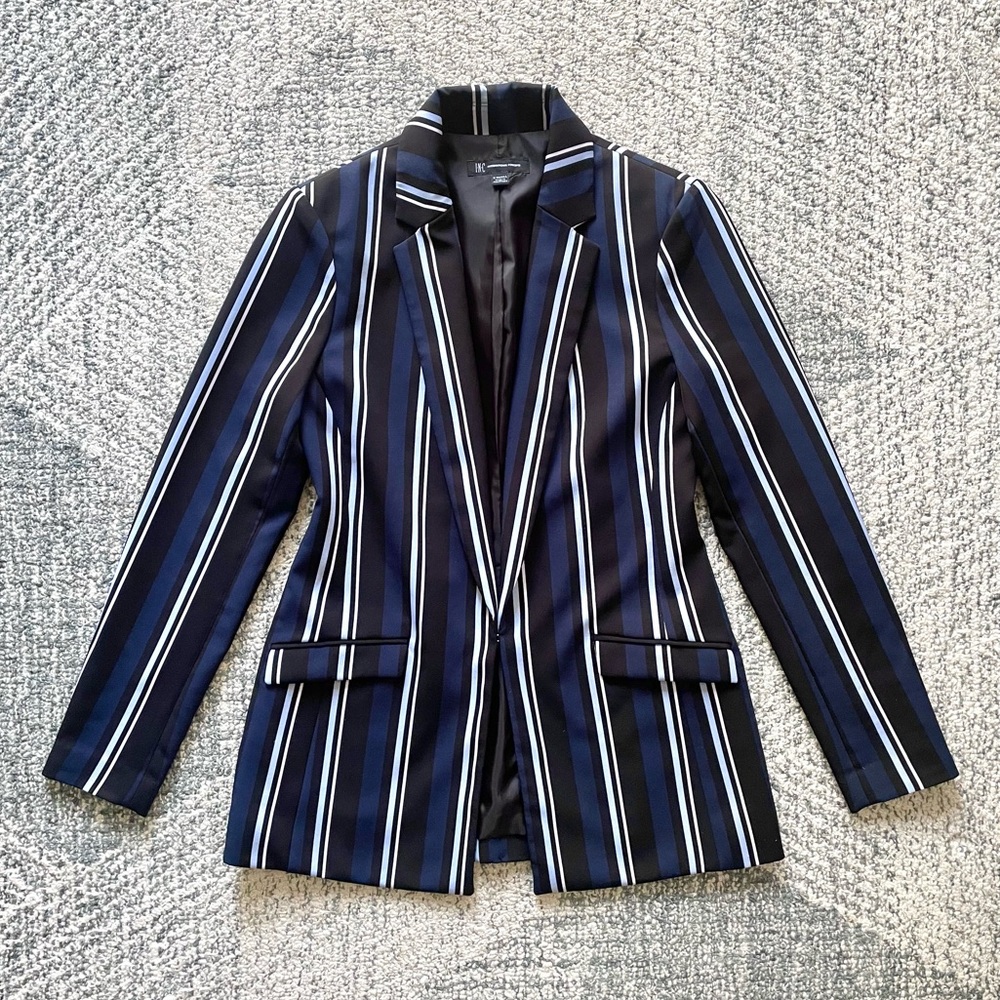 INC International Concepts Equestrian Pinstripe Blazer Jacket Blue Striped